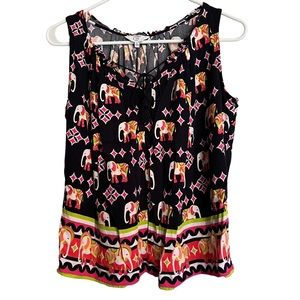 Crown & Ivy Elephant Print V-Neck Tank Size Petite L